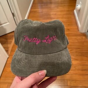 Green Corduroy Cap with Pink Embroidery